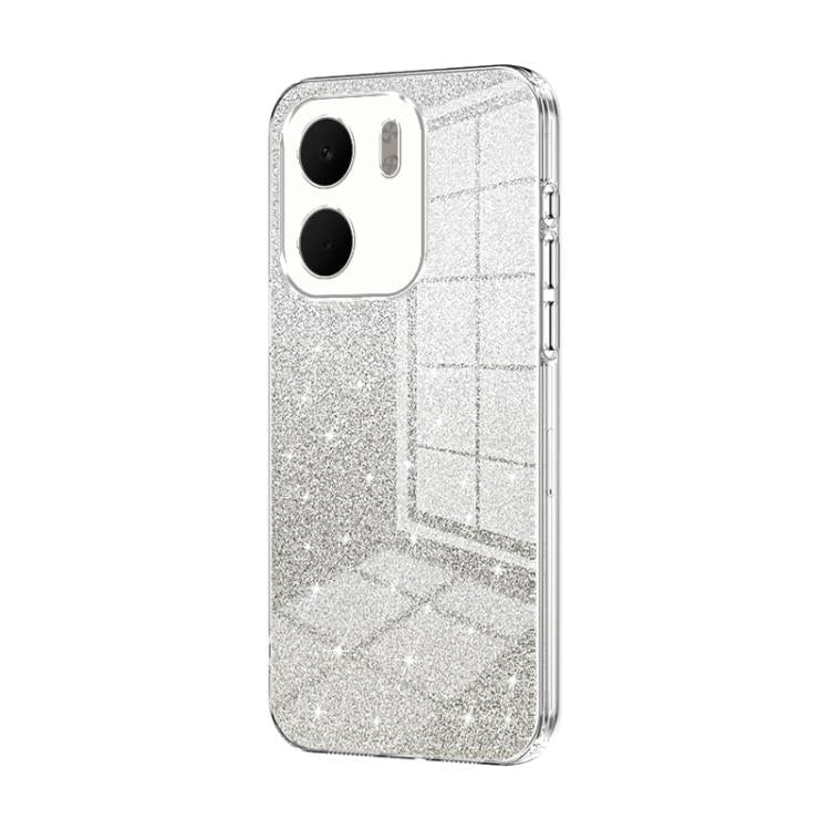 Silver glitter electroplated phone case with camera cutouts and slim side buttons
