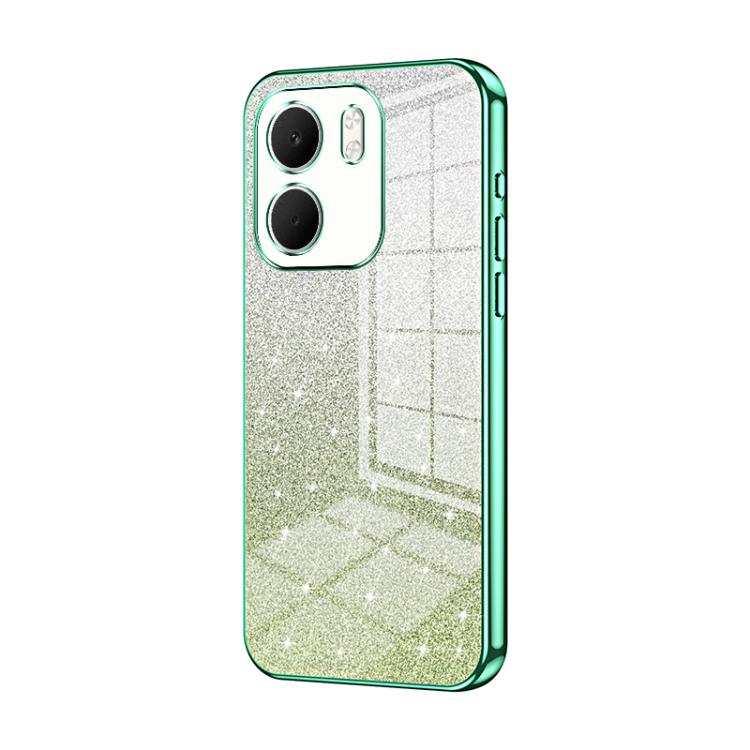 Green glitter electroplated phone case with camera cutouts and slim side buttons