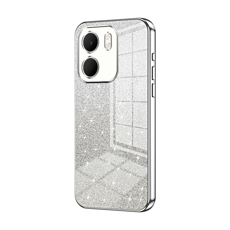 Silver glitter electroplated phone case with camera cutouts and slim side buttons