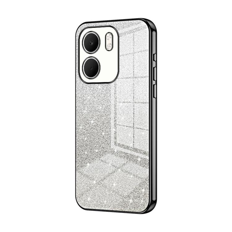 Dark silver glitter electroplated phone case with camera cutouts and slim side buttons