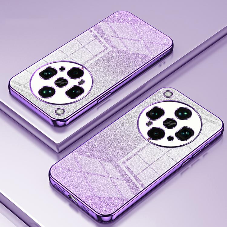 Purple glitter phone case set with electroplated edges and camera cutouts