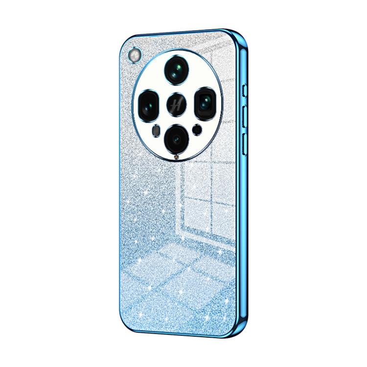 Blue glitter phone case with electroplated edges and quad-camera cutout