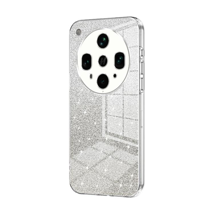 Silver glitter phone case with electroplated edges and quad-camera cutout