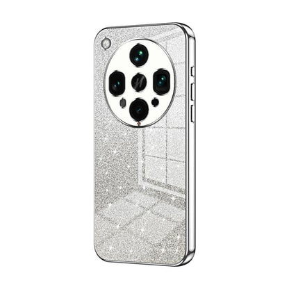 Silver glitter phone case with electroplated edges and quad-camera cutout