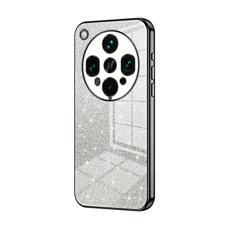 Dark-edge silver glitter phone case with quad-camera cutout