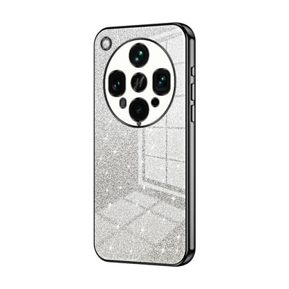 Dark-edge silver glitter phone case with quad-camera cutout
