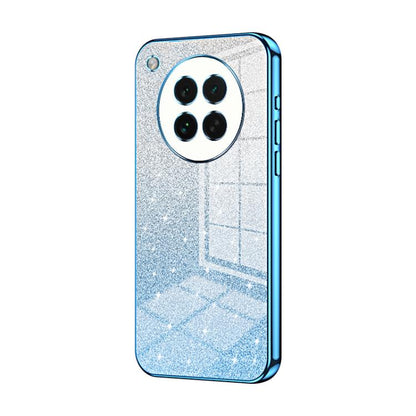 Blue glitter electroplated phone case with light-blue trim and dual camera cutouts