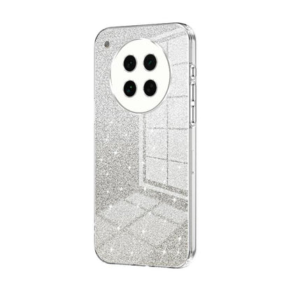 Transparent silver glitter phone case with clear camera ring and protective side buttons