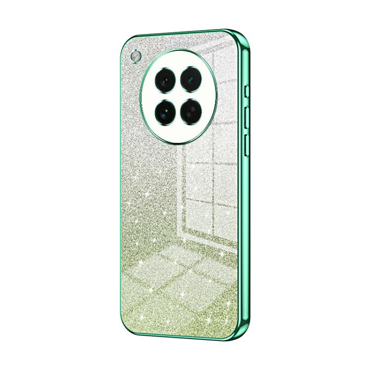 Green glitter electroplated phone case with green camera ring and dual camera cutouts