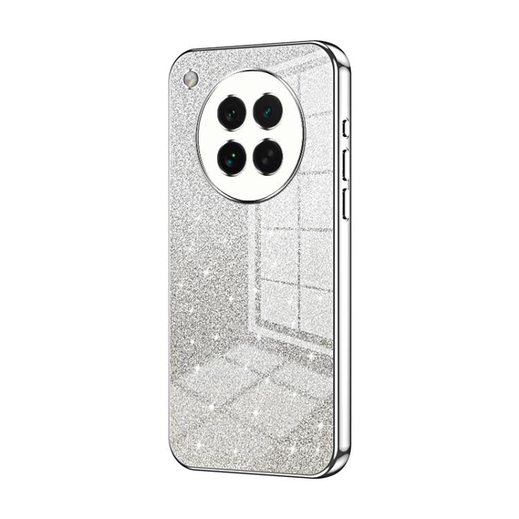 Silver glitter electroplated phone case with round camera ring and raised cutouts