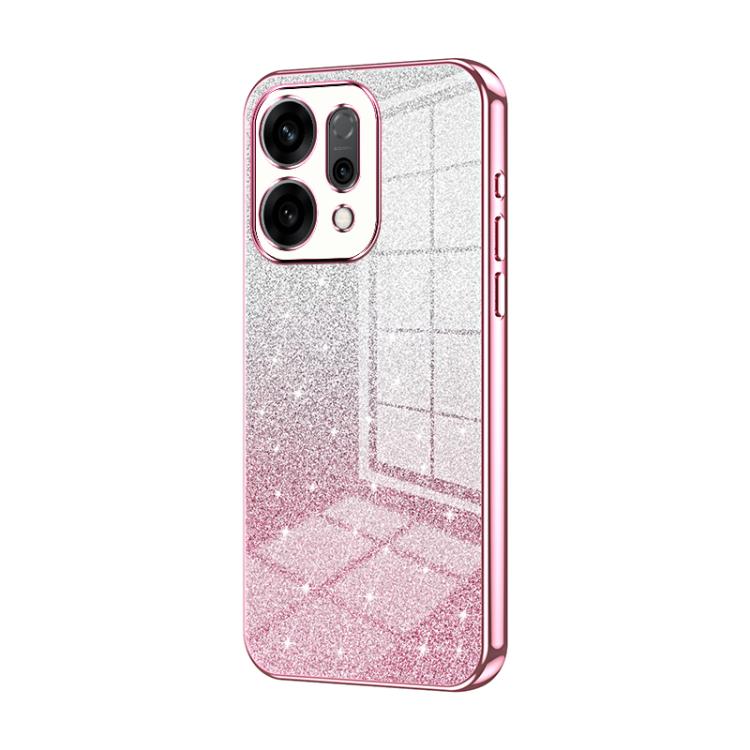 Pink glitter phone case with metallic pink bumper and raised camera cutouts