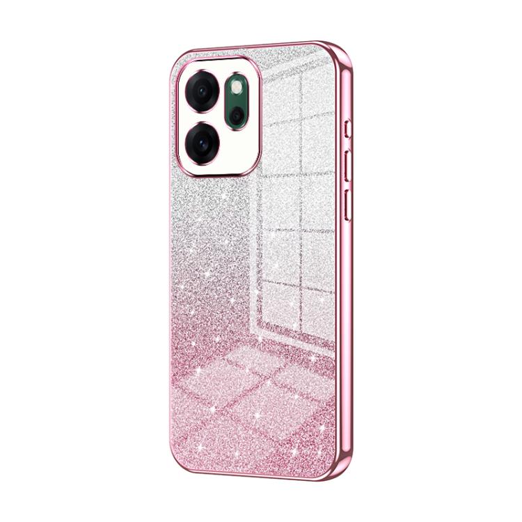 Glitter gradient phone case with pink electroplated frame and camera cutouts