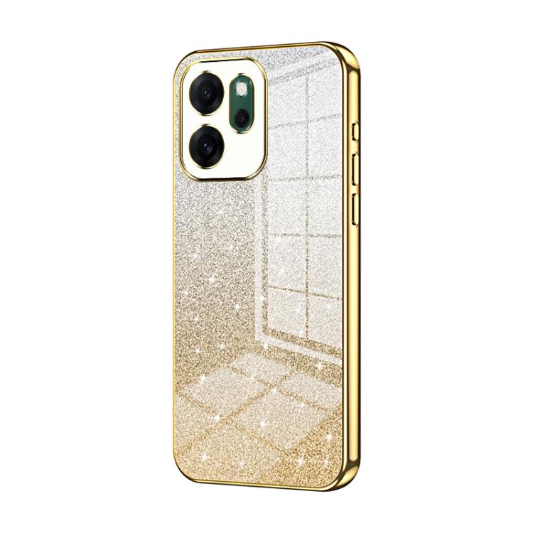 Glitter gradient phone case with gold electroplated frame and camera cutouts