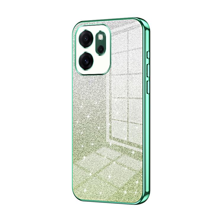 Glitter gradient phone case with green electroplated frame and camera cutouts