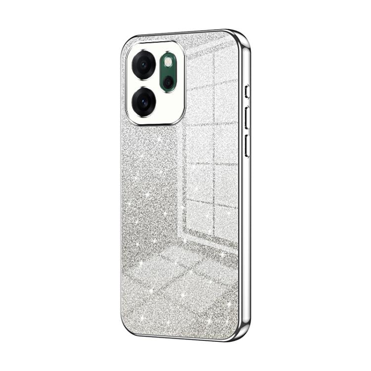Glitter gradient phone case with silver electroplated frame and camera cutouts