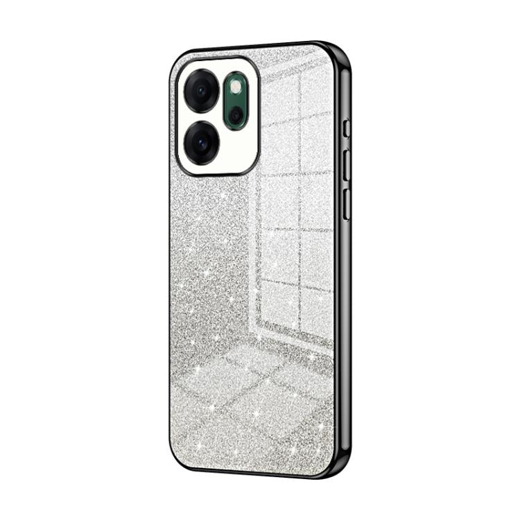 Glitter gradient phone case with black electroplated frame and camera cutouts