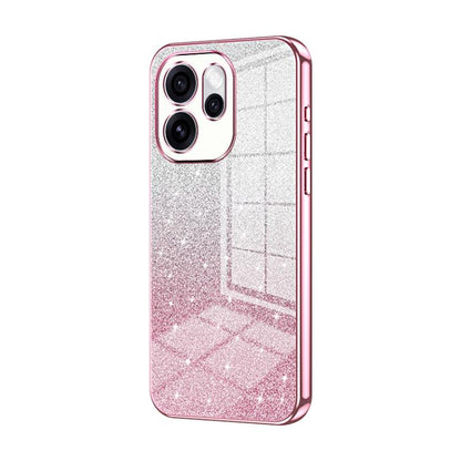 Glitter phone case with pink electroplated edge and cutouts for triple cameras