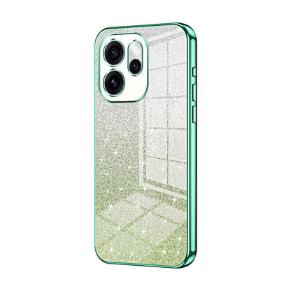 Glitter phone case with green electroplated edge and cutouts for triple cameras