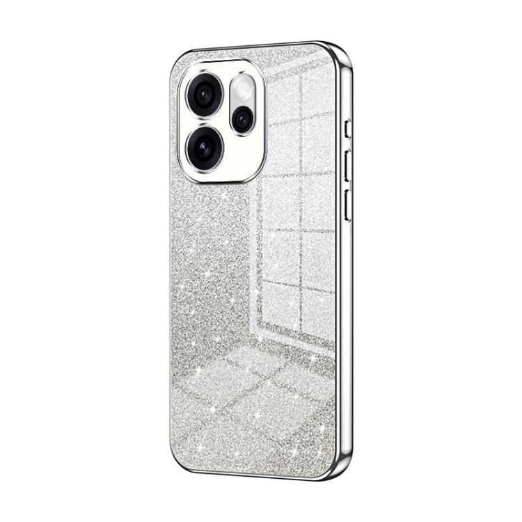 Glitter phone case with silver electroplated frame and cutouts for triple cameras