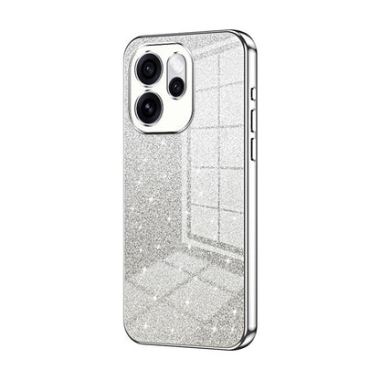 Glitter phone case with silver electroplated frame and cutouts for triple cameras
