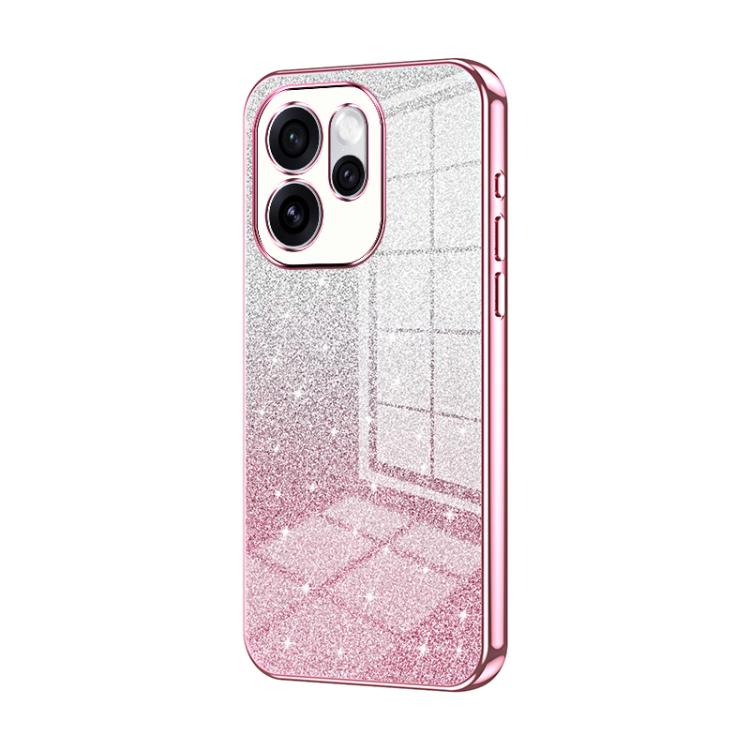 Glitter phone case with pink electroplated edge and cutouts for triple cameras