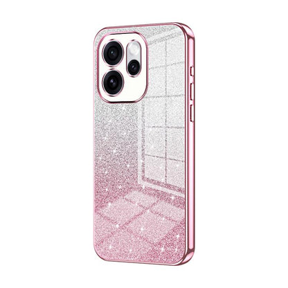 Glitter phone case with pink electroplated edge and cutouts for triple cameras
