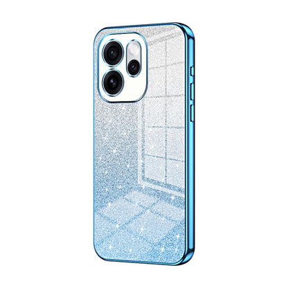 Blue glitter gradient phone case with electroplated edges and triple camera cutouts