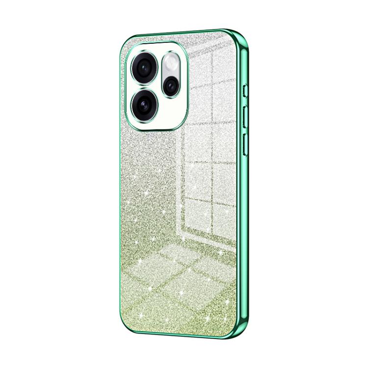 Green glitter gradient phone case with electroplated edges and triple camera cutouts