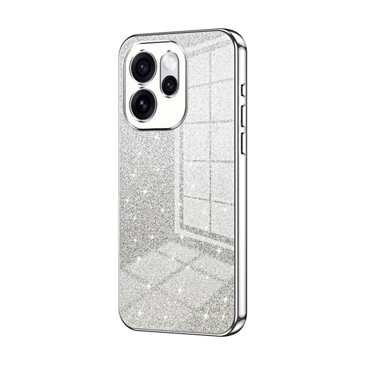 Silver glitter gradient phone case with electroplated edges and triple camera cutouts