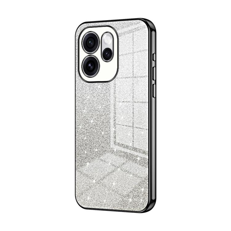 Black glitter gradient phone case with electroplated edges and triple camera cutouts