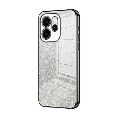 Black glitter gradient phone case with electroplated edges and triple camera cutouts