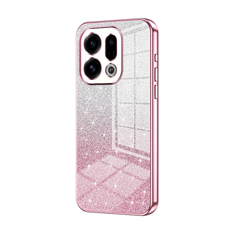 Pink glitter gradient phone case with electroplated edges and triple camera cutouts