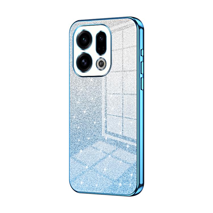 Blue glitter gradient phone case with electroplated edges and triple camera cutouts