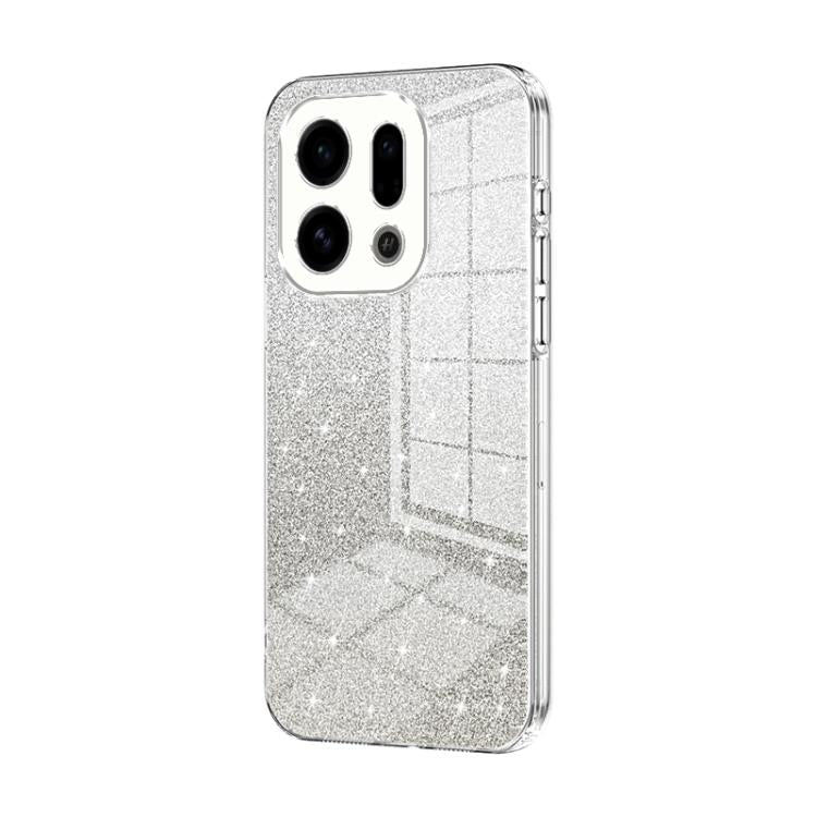 Silver glitter gradient phone case with electroplated edges and triple camera cutouts