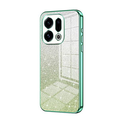 Glitter phone case with electroplated green edges, textured silver finish, triple camera cutouts