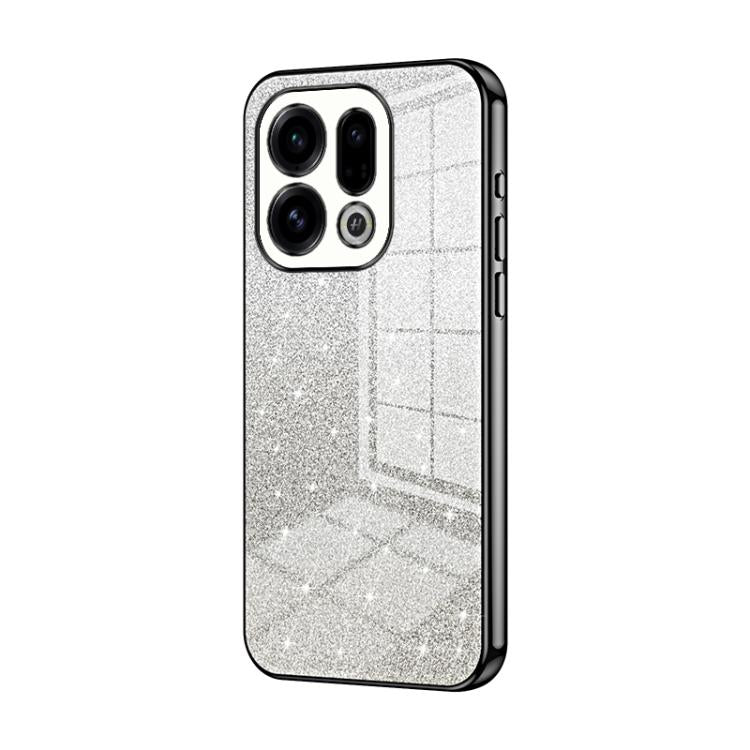 Glitter phone case with electroplated dark edges, textured silver finish, triple camera cutouts