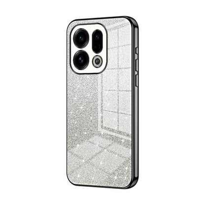 Glitter phone case with electroplated dark edges, textured silver finish, triple camera cutouts