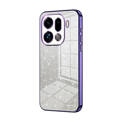 Glitter phone case with electroplated purple edges, textured silver finish, triple camera cutouts