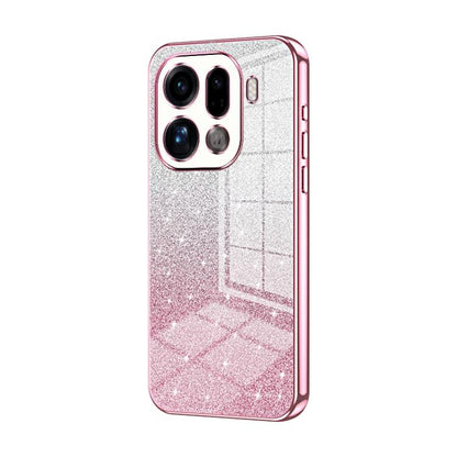 Glitter phone case with electroplated pink edges, textured silver finish, triple camera cutouts