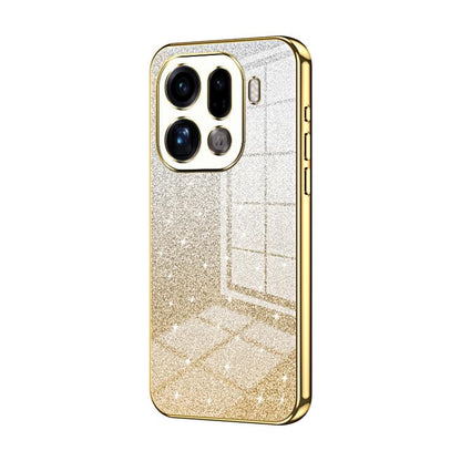 Glitter phone case with electroplated gold edges, textured silver finish, triple camera cutouts