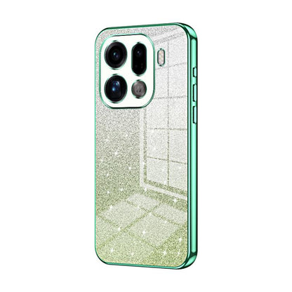 Glitter phone case with electroplated green edges, textured silver finish, triple camera cutouts
