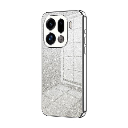 Glitter phone case with electroplated silver edges, textured silver finish, triple camera cutouts