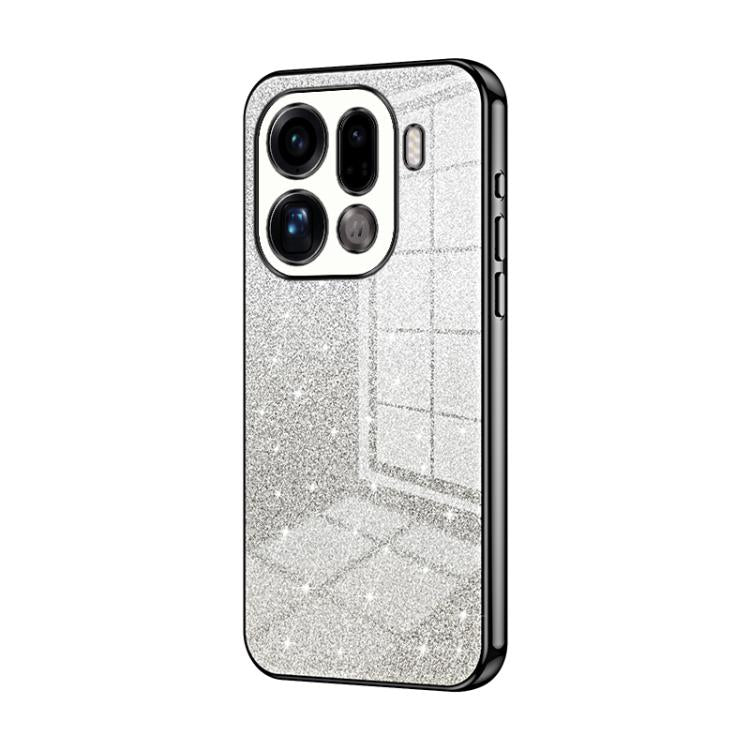 Silver glitter phone case with black electroplated edges and camera cutouts