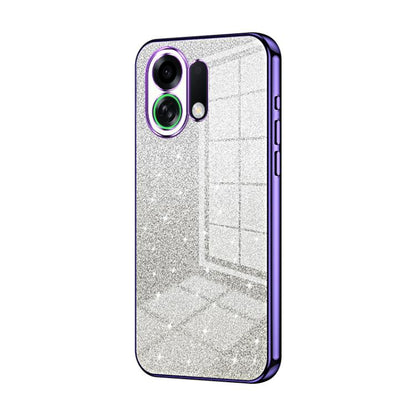 Silver glitter phone case with purple electroplated edges and triple camera cutout