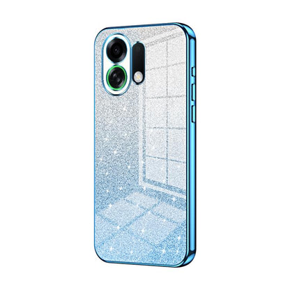 Silver glitter phone case with blue electroplated edges and camera cutouts