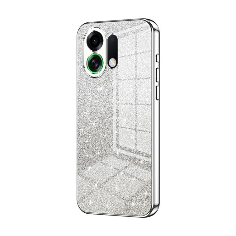 Silver glitter phone case with black electroplated edges and camera cutouts