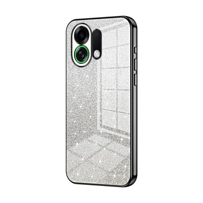 Silver glitter phone case with black electroplated edges and triple camera cutout
