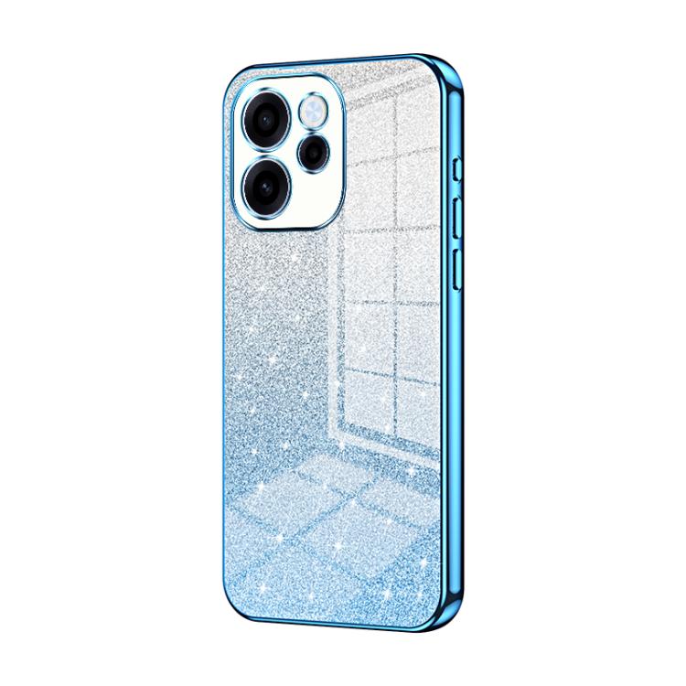 Blue glitter phone case with electroplated edges, back cover with camera cutouts.