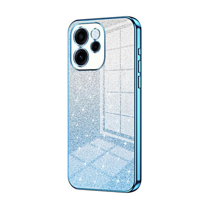 Blue glitter phone case with electroplated edges, back cover with camera cutouts.