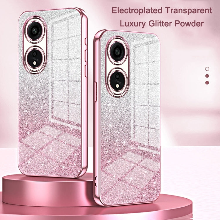 Pink glitter electroplated phone case pair with dual camera cutouts and slim profile